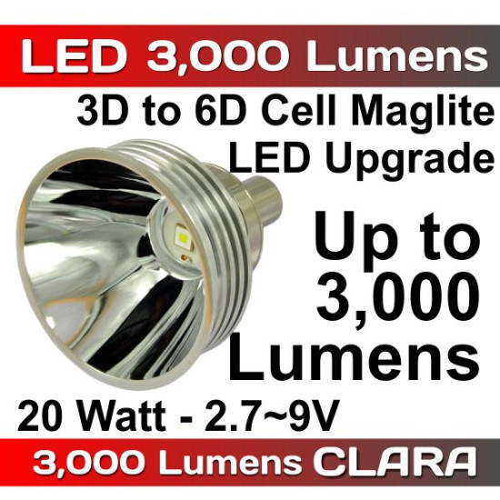 Clara LED 3000LM Upgrade for Maglite 2-6D 2.7-9V 6W Dimmable